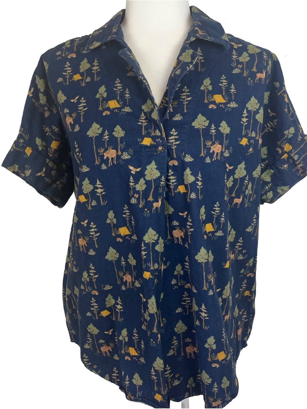 Duluth Trading Company Printmaker  Lightweight Popover Cotton Top Size Small